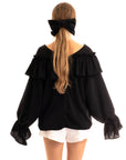 Front Frill detail long sleeves blouse top in black