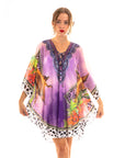 Leopard scarf print chiffon kaftan Top in purple