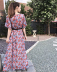 Floral Print Chiffon Wrap Maxi Dress (Orange Floral)