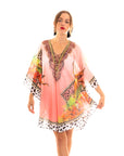 Leopard scarf print chiffon kaftan Top in pink