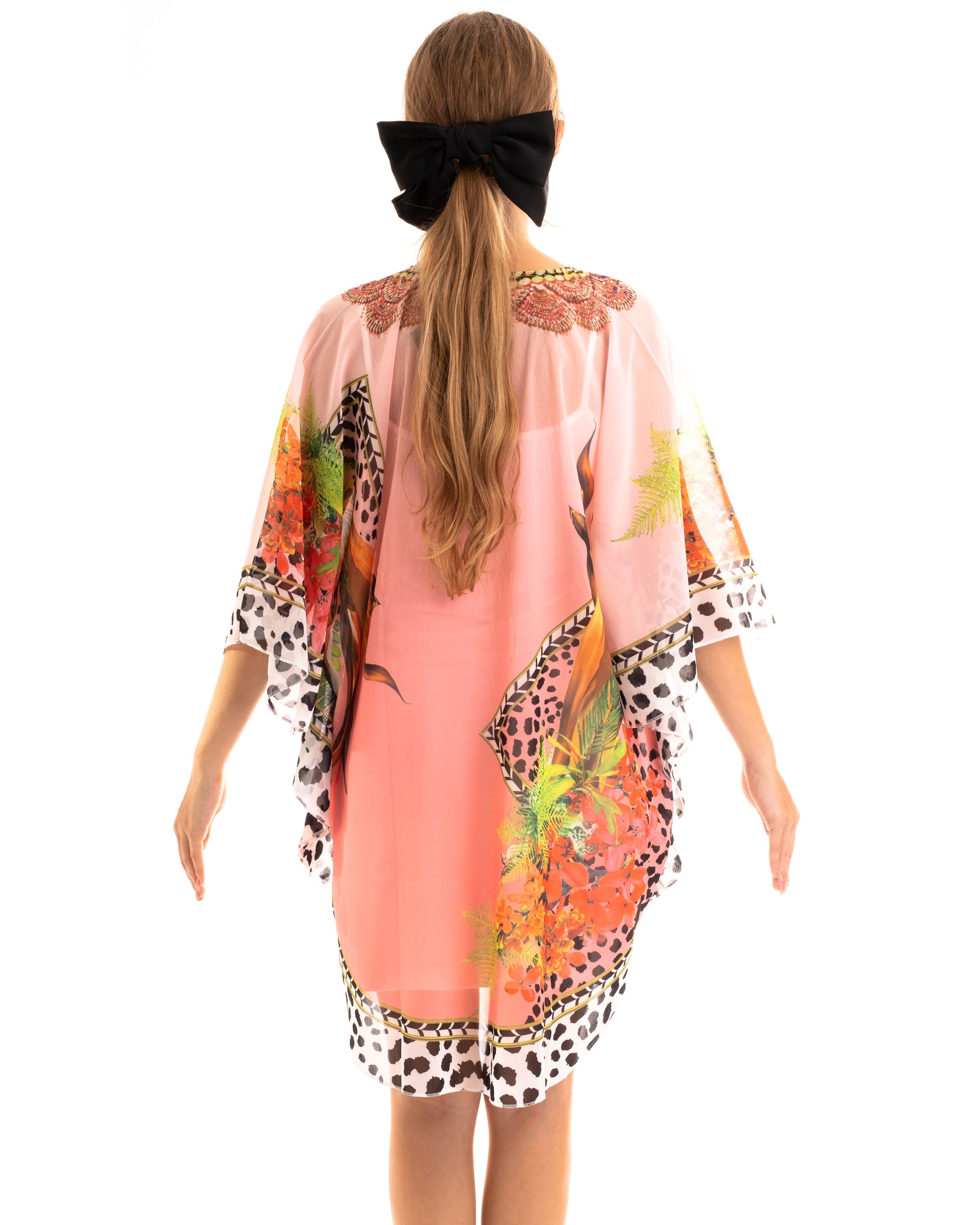 Leopard scarf print chiffon kaftan Top in pink