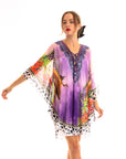 Leopard scarf print chiffon kaftan Top in purple