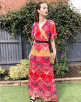 Floral Print Chiffon Wrap Maxi Dress (Red Print)