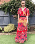 Floral Print Chiffon Wrap Maxi Dress (Red Print)