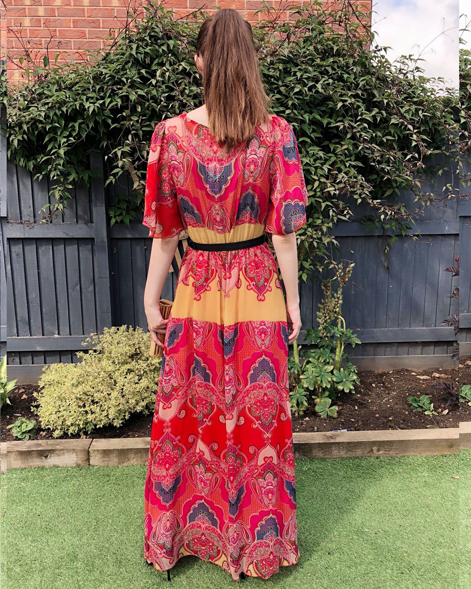 Floral Print Chiffon Wrap Maxi Dress (Red Print)