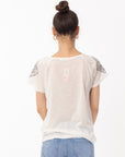 Stud Shoulder Print T-shirt (White)