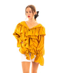 Front Frill detail long sleeves blouse top in mustard yellow