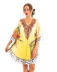 Leopard scarf print chiffon kaftan Top in yellow