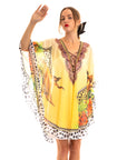 Leopard scarf print chiffon kaftan Top in yellow