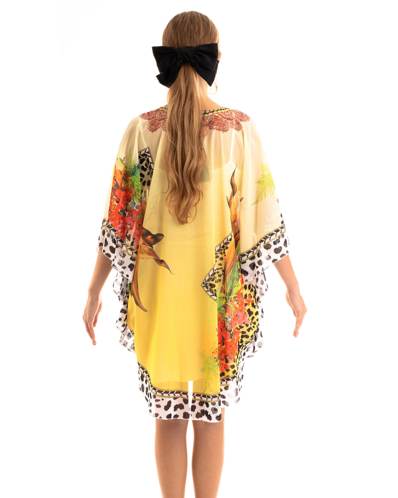 Leopard scarf print chiffon kaftan Top in yellow