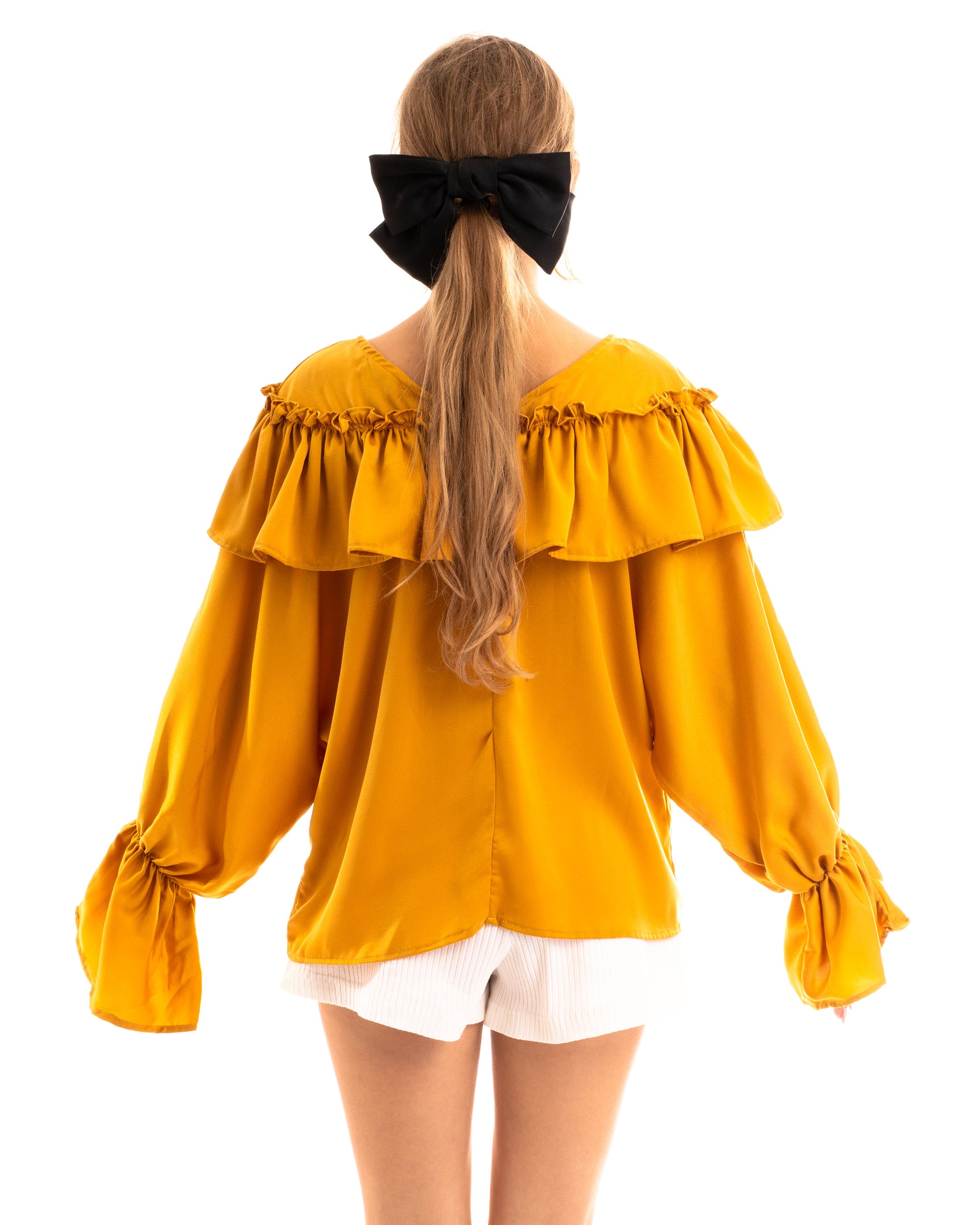 Front Frill detail long sleeves blouse top in mustard yellow