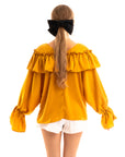 Front Frill detail long sleeves blouse top in mustard yellow