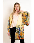 Floralprint oversize kimono sleeves kaftan cardigan (Yellow)