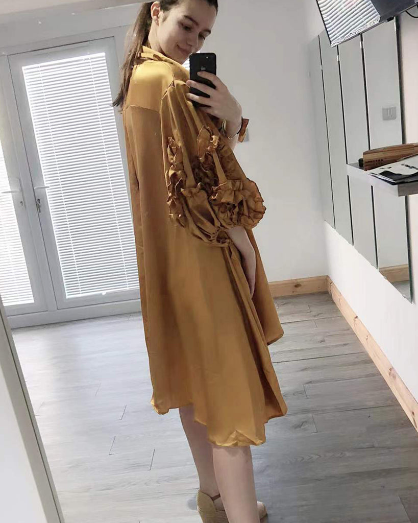Floral sleeves design oversized sleeves shirt dress in Mustard Yellow –  CYLONDON